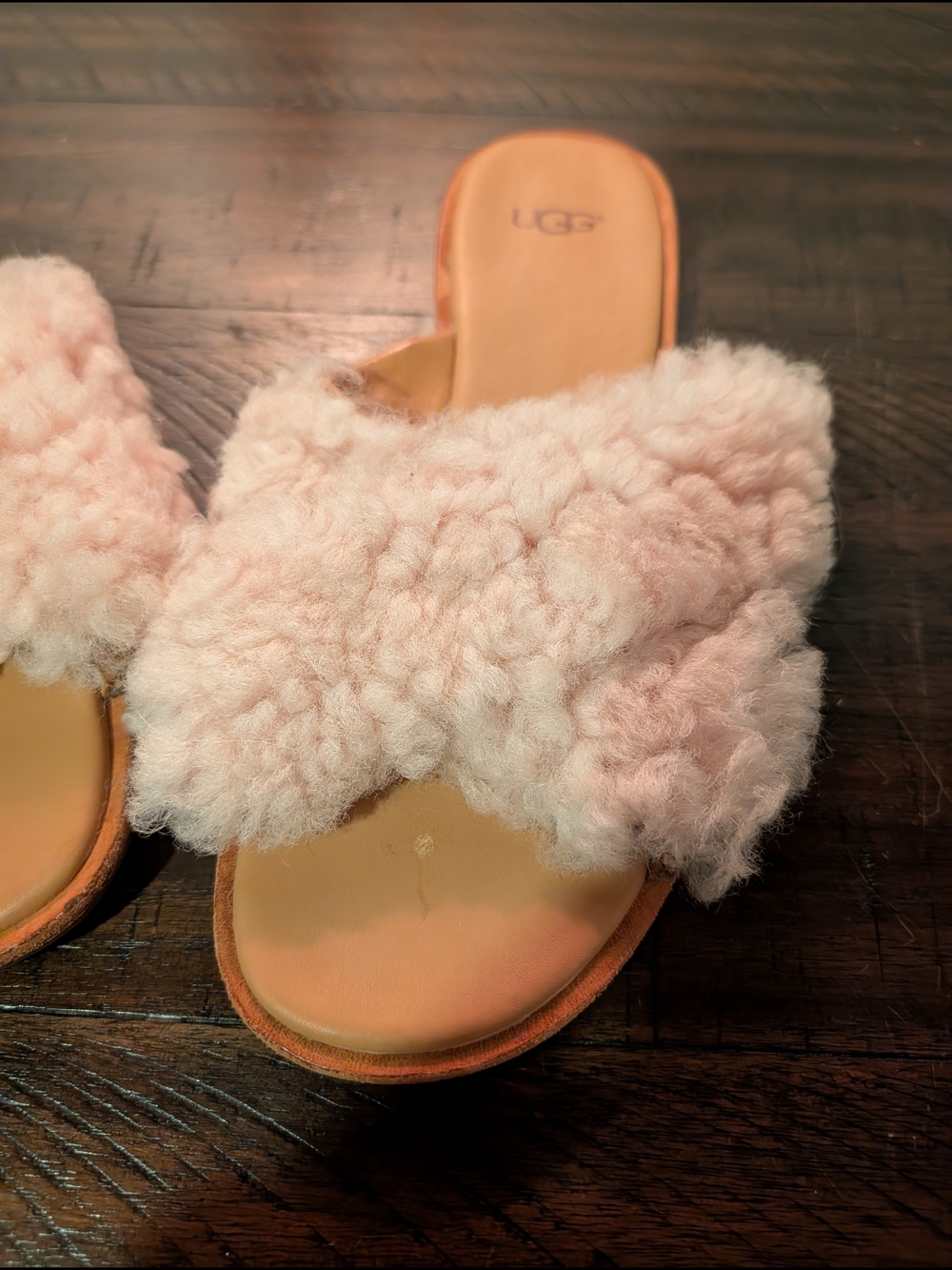 UGG Women's Pink Shearling Slide Sandals - Picture 4 of 8